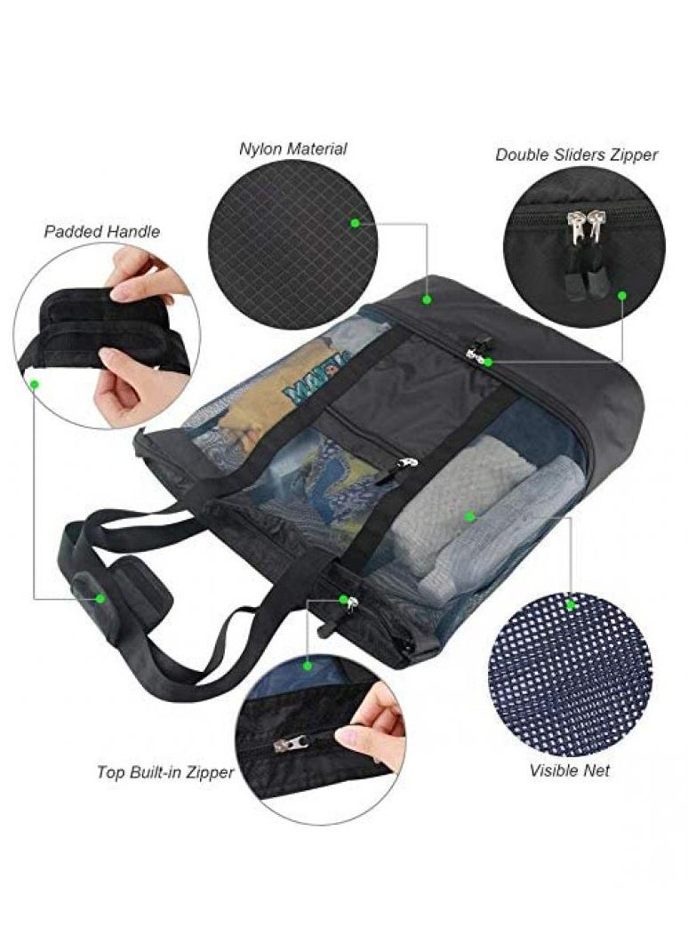 AIWANTO Multi-function Picnic Beach Bag With Zipper Top Mesh Beach Tote Bag And Insulated Picnic Cooler Bag For Travel Swimming Camping  - Image 4
