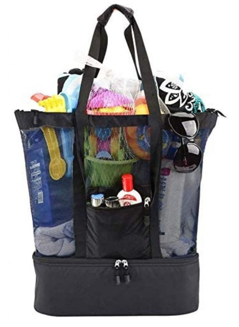 AIWANTO Multi-function Picnic Beach Bag With Zipper Top Mesh Beach Tote Bag And Insulated Picnic Cooler Bag For Travel Swimming Camping  - Image 1