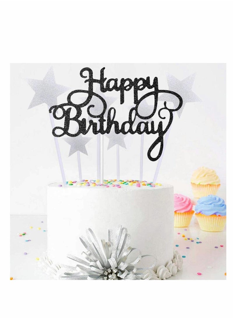 Excefore - 50 pcs Birthday Gold Cupcake Topper Acrylic Glitter Cardstock Topper Letters"Happy Birthday", Supplies for Various Birthday Cake Decorations Five Colors - Image 1