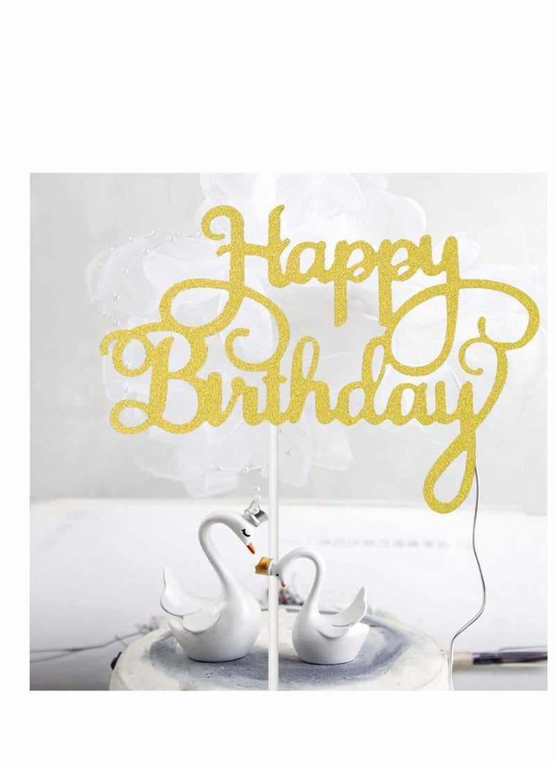 Excefore - 50 pcs Birthday Gold Cupcake Topper Acrylic Glitter Cardstock Topper Letters"Happy Birthday", Supplies for Various Birthday Cake Decorations Five Colors - Image 1