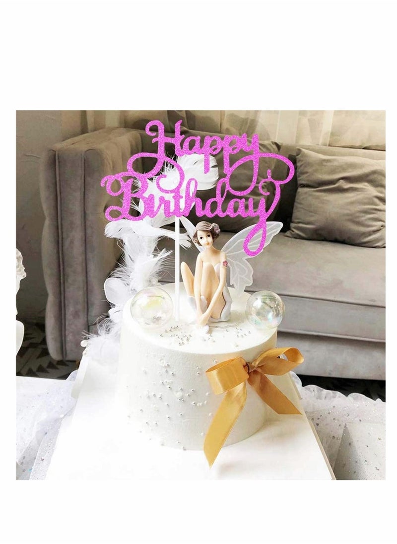 Excefore - 50 pcs Birthday Gold Cupcake Topper Acrylic Glitter Cardstock Topper Letters"Happy Birthday", Supplies for Various Birthday Cake Decorations Five Colors - Image 1
