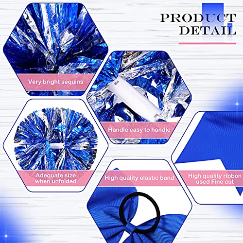 Canlierr 4 Pcs Cheerleading Pom Poms with Baton Handle and Cheerleader Hair Bows, 14 Inch Metallic Cheer Supplies for School Team Spirit Sports Dance Cheering(Blue) - Image 5