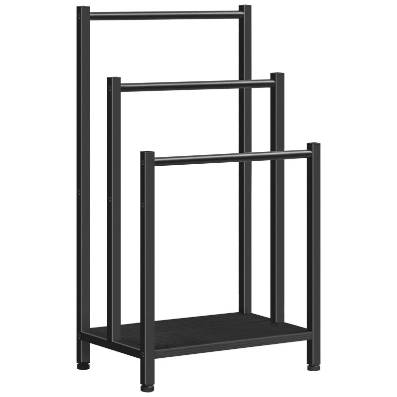 HOOBRO Free Standing Towel Rack 3 Tier Blanket Rack Blanket Holder for Bathroom 169 L x 11 W x 319 H Industrial Metal Drying and Display Rack with Shelf Black BB03LB01