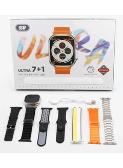 SP Smart Watch 7+1 Ultra with Finger Sensor for Call Answering, Calorie Counting, and Message Notifications – Supports Arabic Language, Comes with 7 Extra Straps, 49mm, Multi-Color  - Image 1