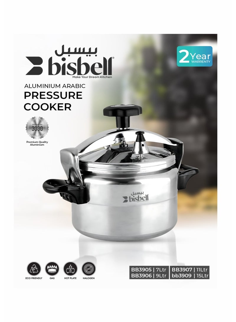Bisbell 11L Aluminium Alloy Pressure Cooker With Multi-Safety Device, Three-Ply Compacting Welding Base, Heat Resistant Bakelite Handles, Premium 3030 Aluminium Silver/Black - Image 2