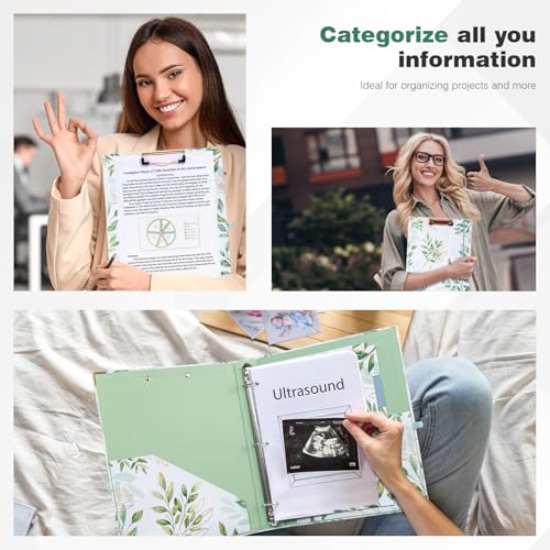 Ospelelf Binder 3 Ring 1 Inch, Green Floral Round Ring Clipboard Binder for Letter Size Paper with 5 Tab Dividers, for School and Office Supplies - Image 4