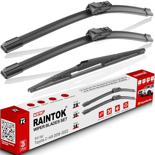 RAINTOK Windshield Wiper Blades Replacement for Toyota CHR C-HR 2018 2019 2020 2021 Original Factory Quality Front Rear Wipers Blade Set for Car - 26" 16" 14" (Piece of 3) - Image 1
