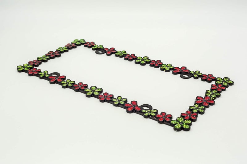 CRAFTHOME 3D Shining Daisy Wrenth License Plate Frame from Pure Zinc Alloy Metal Perfect Plate Holder,Matt Black with Red and Green Glitter - Image 4