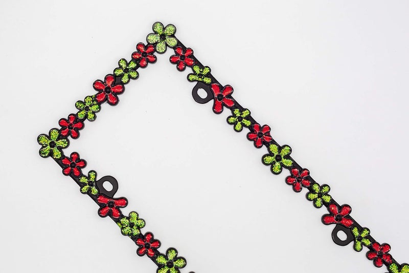 CRAFTHOME 3D Shining Daisy Wrenth License Plate Frame from Pure Zinc Alloy Metal Perfect Plate Holder,Matt Black with Red and Green Glitter - Image 5