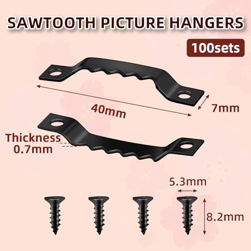 ManTangSun 100 Sets Sawtooth Picture Hangers, Picture Frame Hanging Sawtooth Hanger for Photos Canvas Wood Clock Hardware Artwork Home Decoration (Black) - Image 2