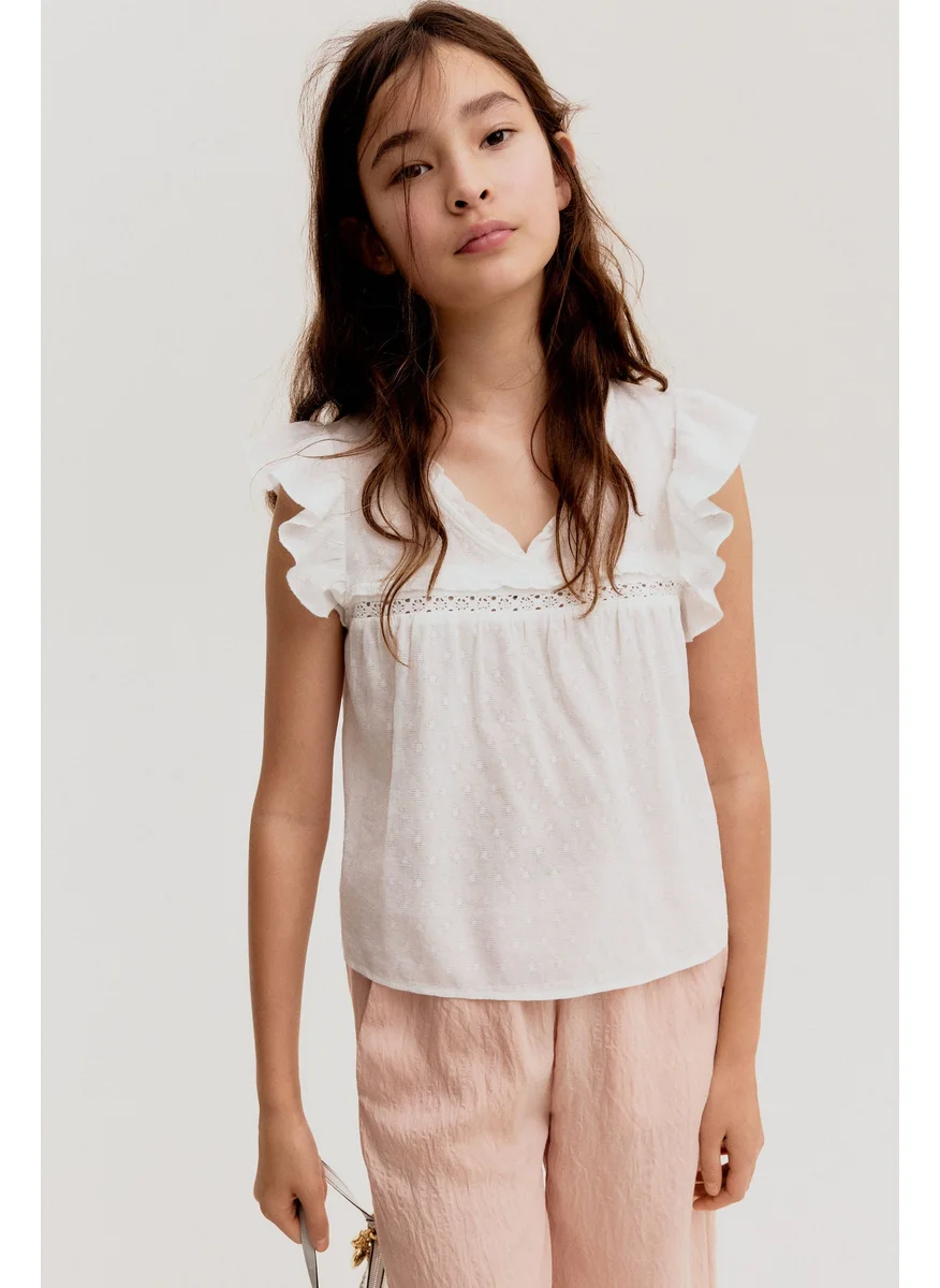 H&M Frill-Trimmed Cotton Blouse