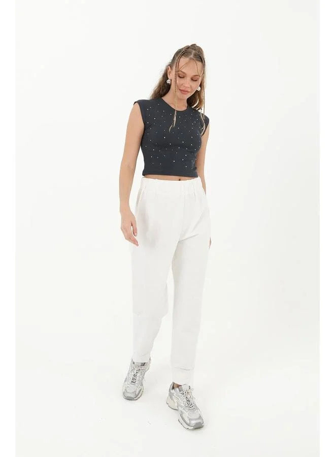 Soul Women's Jogger Pants with Ribbed Details - 30189PNT - ECRU.