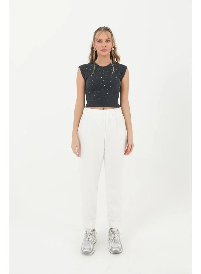 Soul Women's Jogger Pants with Ribbed Details - 30189PNT - ECRU.