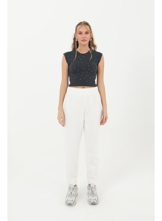 Soul Women's Jogger Pants with Ribbed Details - 30189PNT - ECRU. - Image 2