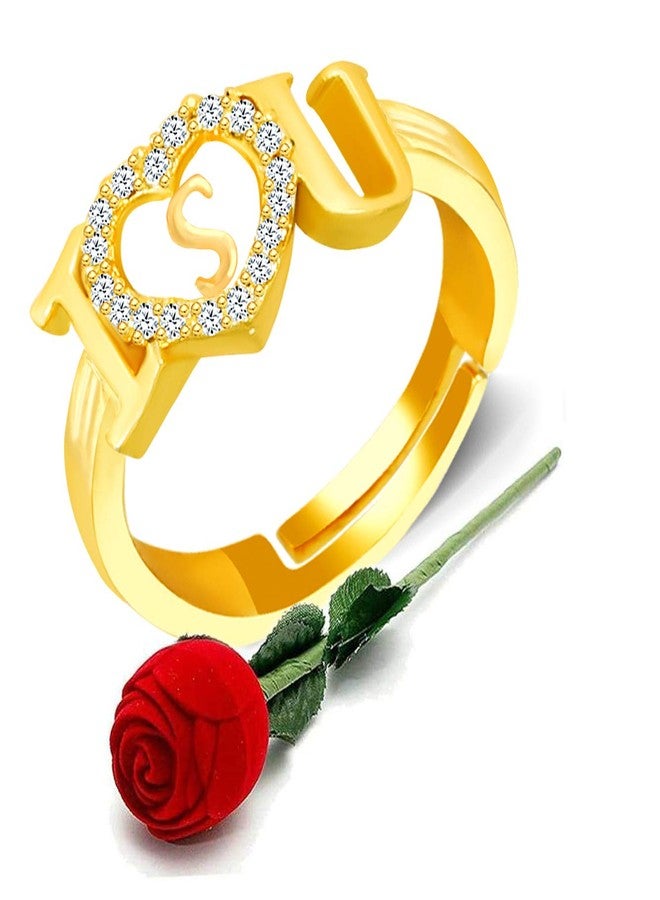 MEENAZ CZ American Diamond Adjustable I Love You Heart Initial Letter Name Alphabet S Love A Finger Ring for Women & Girls Red Ring ROSE BOX SET-M118(White) - Image 1