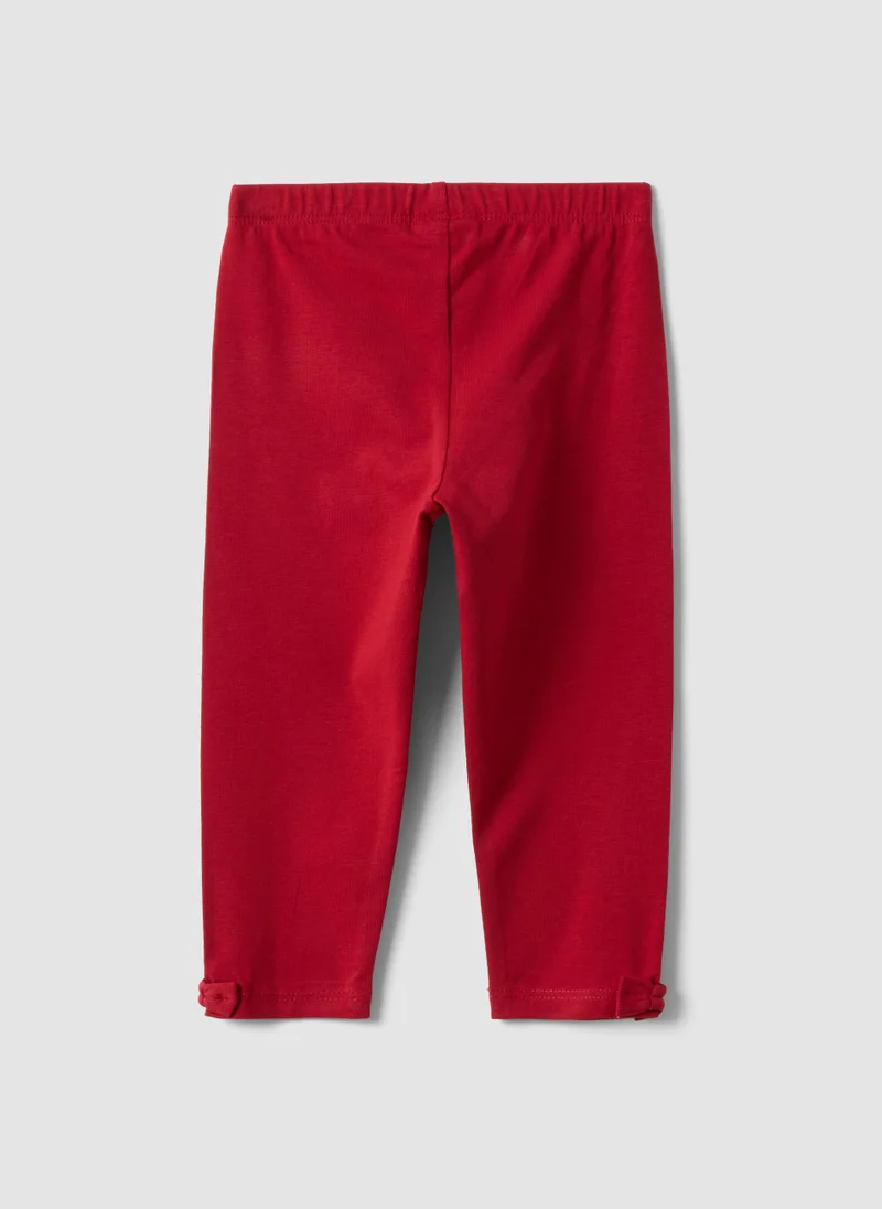Ovs OVS Red Stretch Organic Cotton Leggings With Bow Details For Baby Girl
