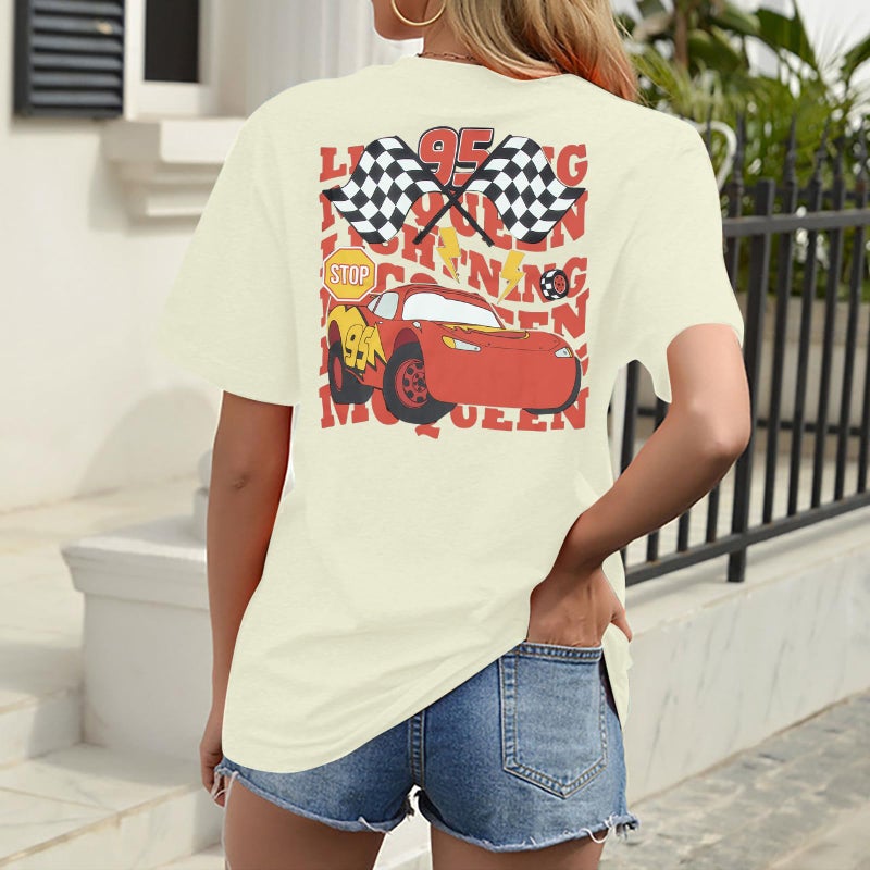 VILOVE Racing Shirt for Women Race Checkered Flag T Shirt Racing Lover Tee Fast Cars Short Sleeve Tops - Image 4
