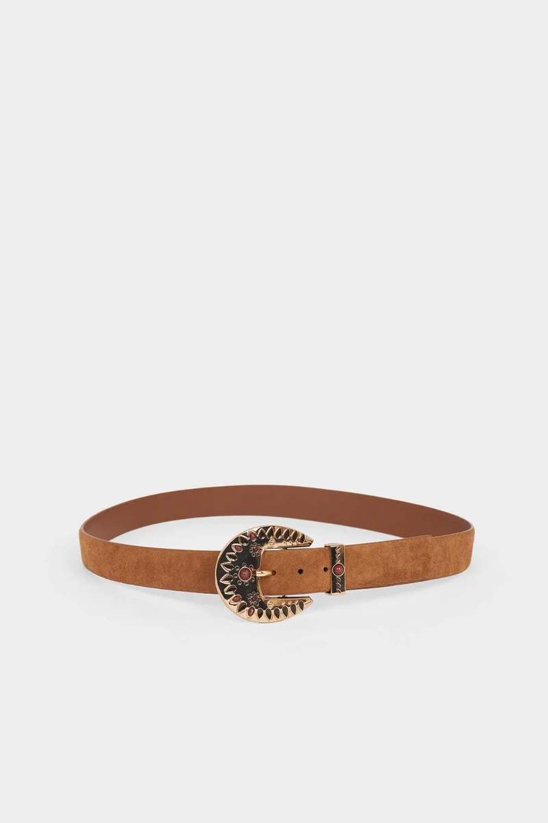 Woman Oval Buckle Faux Leather Classic Belt