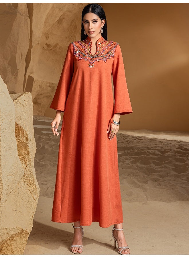 Madam Uniq Middle Eastern Luxury Hand-Stitched Heavy-Duty Arab Long Robe with Gemstone Accents - Image 1