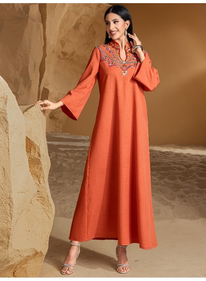 Madam Uniq Middle Eastern Luxury Hand-Stitched Heavy-Duty Arab Long Robe with Gemstone Accents - Image 2