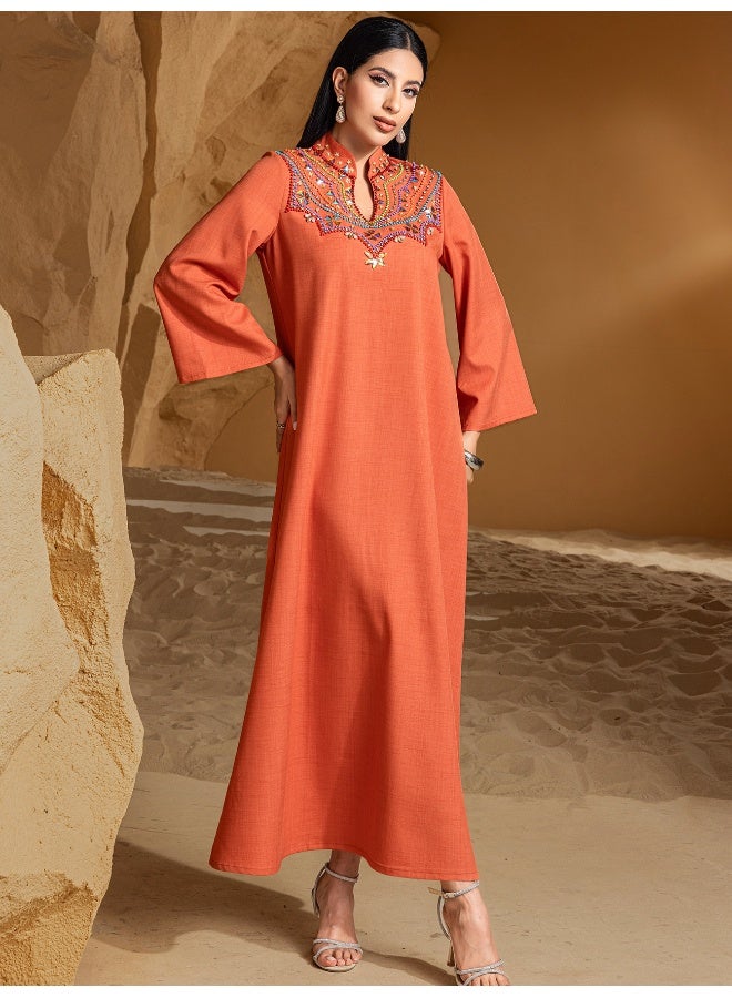 Madam Uniq Middle Eastern Luxury Hand-Stitched Heavy-Duty Arab Long Robe with Gemstone Accents - Image 5