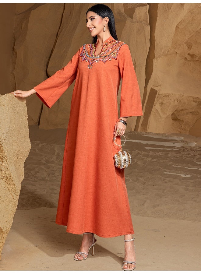 Madam Uniq Middle Eastern Luxury Hand-Stitched Heavy-Duty Arab Long Robe with Gemstone Accents - Image 4