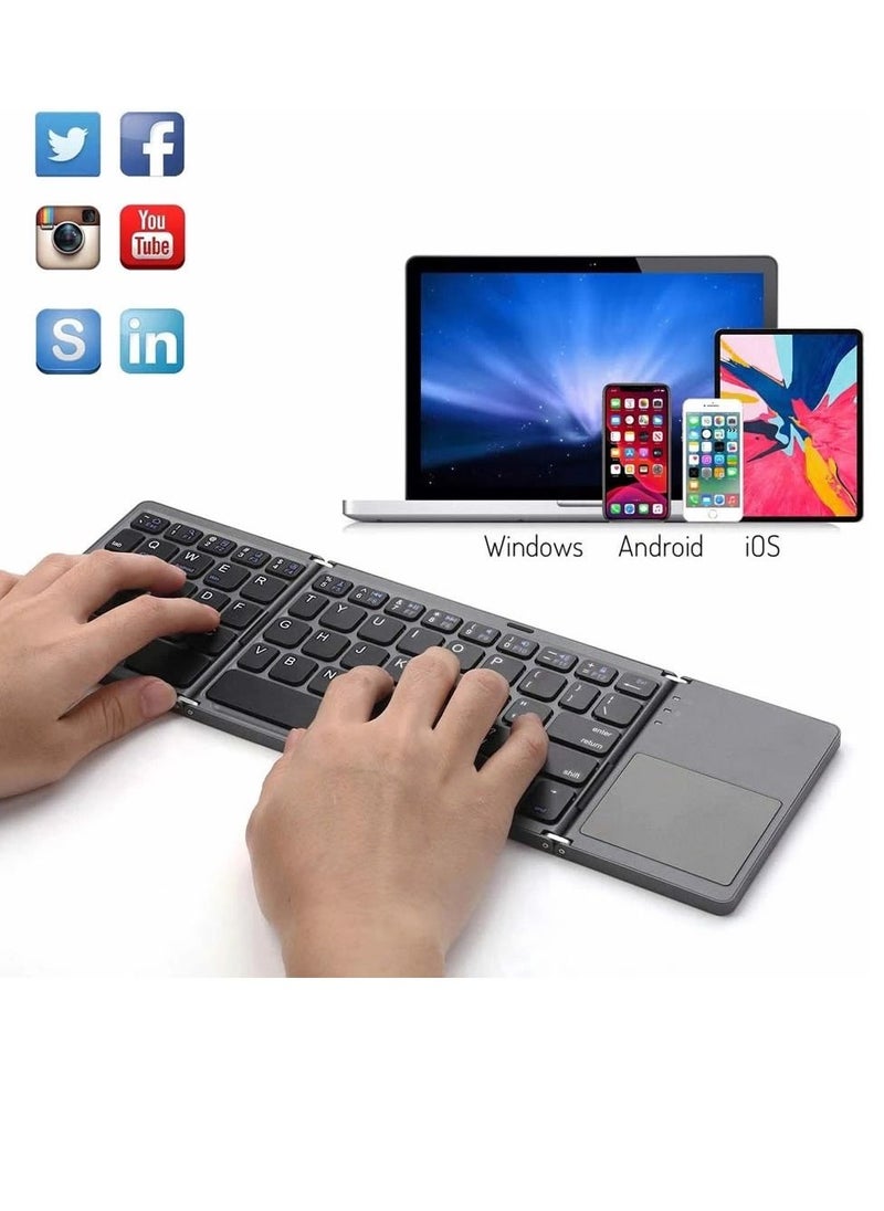 Generic - New Portable Mini Three Folding Bluetooth Keyboard Wireless Foldable Touchpad Keypad for IOS Android Windows ipad Tablet "Flexible Keyboard for Mobile Devices" - Image 1