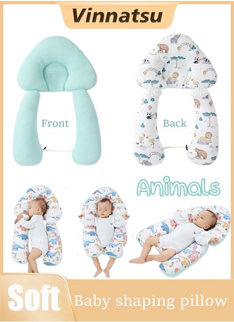 Vinnatsu 1PCS Baby Head Shaping Pillow With 2 Removable Fixing Posts 2 In 1 Baby's Head Shaping Pillow Double-Sided Babies and Toddler Bedding Neck Support Baby Memory Foam Pillow Adjustable Height(Animals）