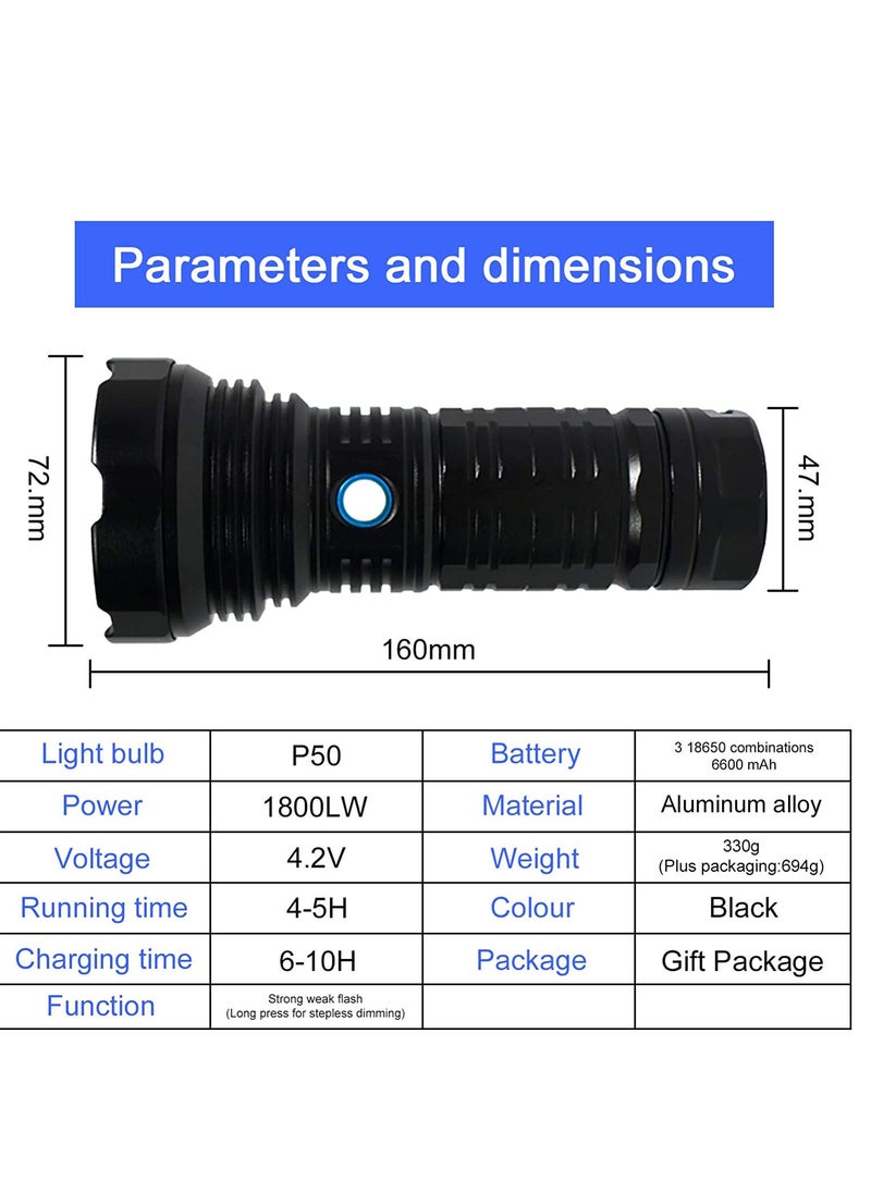 Generic - Rechargeable Tactical Flashlight T40, High Lumens LED Super Bright Flashlight, Zoomable 5 Modes Water Resistant Camping Emergency Flashlights with 26650 Battery Included - Image 1