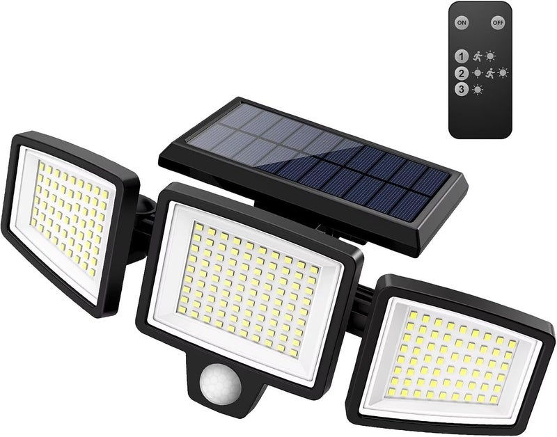 Tuffenough Solar Outdoor Lights 2500LM 210 LED Security Lights with Remote Control,3 Heads Motion Sensor Lights, IP65 Waterproof,270° Wide Angle Flood Wall Lights with 3 Modes(1 Packs) - Image 1