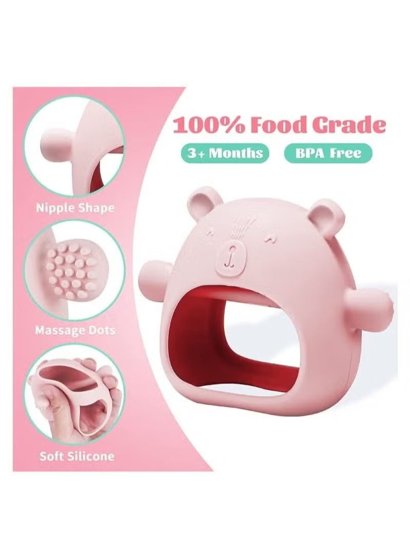 Beauenty Baby Little Bear Silicone Baby Mitten Teething Chew Toy for Babies 3-6 Months 6-12 Months Anti-Drop Teether Glove BPA-Free for Girls and Boys Sucking Biting Needs Soothing Gums Pain Relief - Image 3