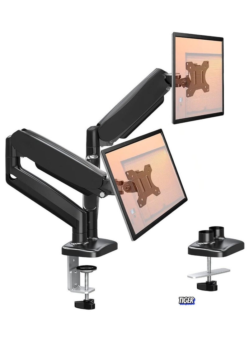 TIGER Dual Monitor Arm – Adjustable Gas Spring Ergonomic PC Monitor Stand for 13-32 Inch Monitors, VESA Compatible (75x75/100x100), with C-Clamp & Grommet Base  - Image 1