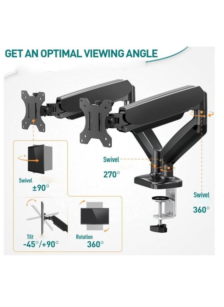 TIGER Dual Monitor Arm – Adjustable Gas Spring Ergonomic PC Monitor Stand for 13-32 Inch Monitors, VESA Compatible (75x75/100x100), with C-Clamp & Grommet Base  - Image 3