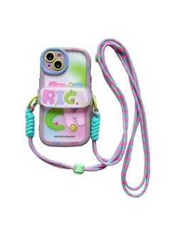Generic iPhone 14 Plus Case Cover Lovely Halo Dyed Pink Green RICH with Adjustable Strap Chain Crossbody Lanyard for Women Girly, Soft TPU Full Protective Protector Accessories Back Cover for iPhone 14 Plus  - Image 1