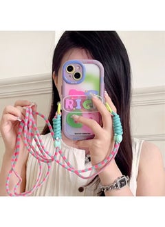 Generic iPhone 14 Plus Case Cover Lovely Halo Dyed Pink Green RICH with Adjustable Strap Chain Crossbody Lanyard for Women Girly, Soft TPU Full Protective Protector Accessories Back Cover for iPhone 14 Plus  - Image 5