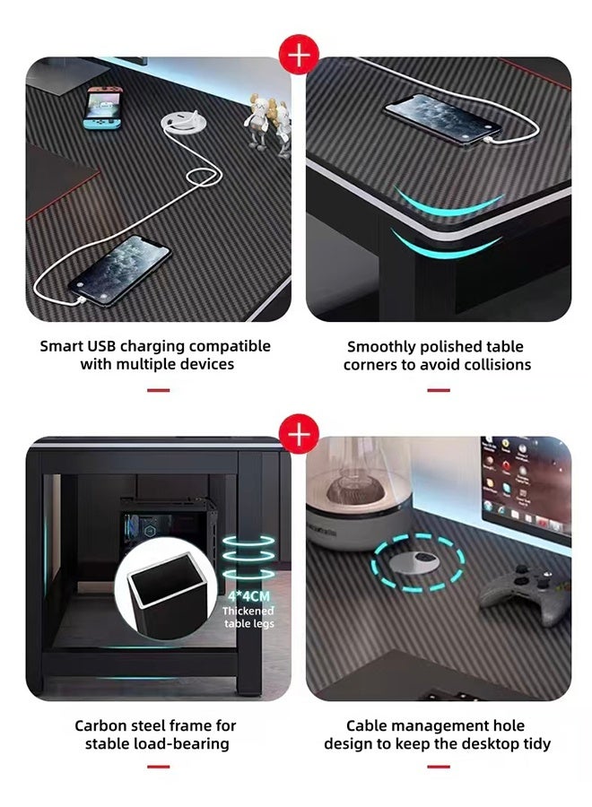 طاولة الكمبيوتر، طاولة ألعاب 120 سم، طاولة مكتب المنزل مجهزة بمقبس USB وثقوب للكابلات، طاولة دراسة ذات إطار معدني، طاولة لابتوب بسيطة، محطة عمل مكتبية كبيرة (بيضاء) - Image 5