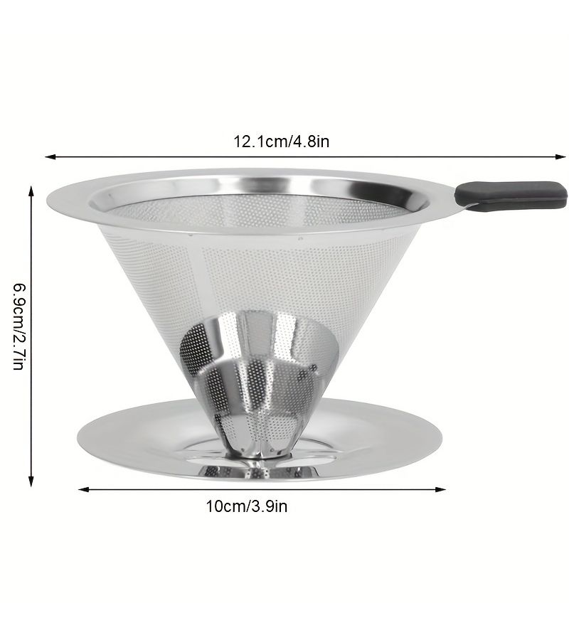 Permanent Coffee Filter Dripper With Cup Holder Pour Over Coffee Drip Cone 1 2 Cups Double Mesh Paperless Manual Reusable Stainless Steel Silvery - Image 3