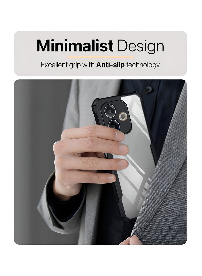 دبليو تيك Oppo A5 Pro 4G / 5G 2025 Hybrid TPU سيليكون مع مصدات درع مرتفعة غطاء حافظة رفيع - شفاف / أسود - Image 3