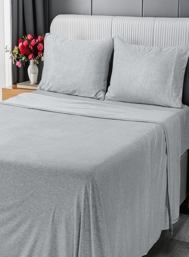 Utopia Bedding King Sheet Set - Jersey Knit Sheets 4 Piece - Cotton - Soft T-Shirt Stretchy Sheets (King, Heather Light Grey) - Image 1