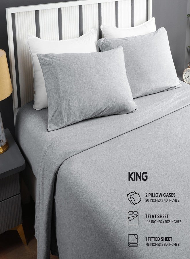 Utopia Bedding King Sheet Set - Jersey Knit Sheets 4 Piece - Cotton - Soft T-Shirt Stretchy Sheets (King, Heather Light Grey) - Image 2