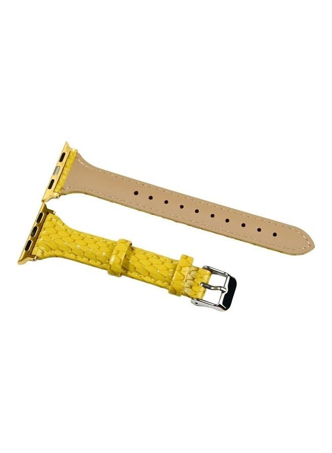 NIBEMINENT Snake Texture Small Waist Leather Replacement Strap Watchband For Apple Watch Series 7/6/SE/5/4/3/2/1 38/40/41mm Yellow - Image 2