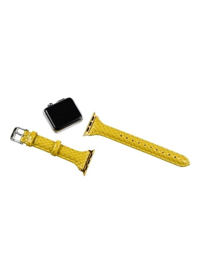 NIBEMINENT Snake Texture Small Waist Leather Replacement Strap Watchband For Apple Watch Series 7/6/SE/5/4/3/2/1 38/40/41mm Yellow - Image 4