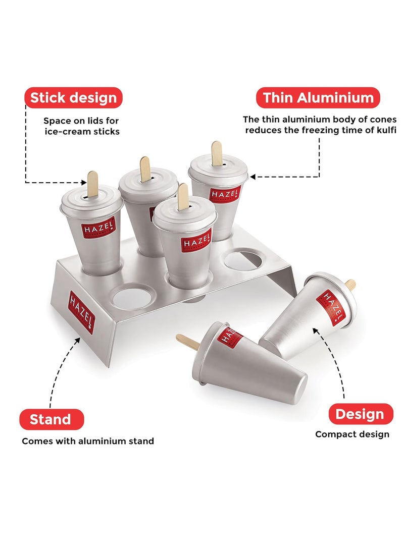 Hazel - HAZEL Aluminium Kulfi Mould |Kulfi Moulds Set of 6 with Stand & 12 Ice Cream Sticks DIY Kit |Reusable Ice Cream Maker Popsicle Mould - Image 1