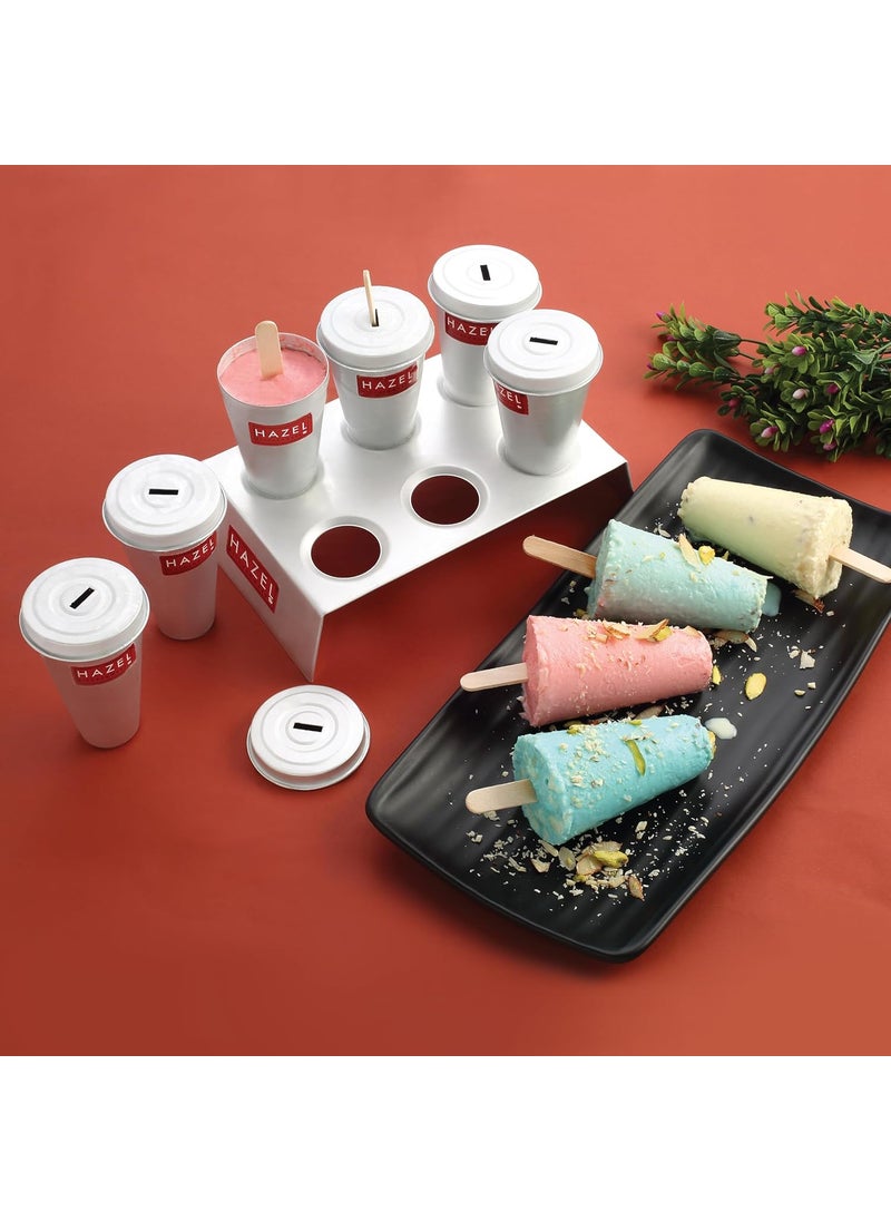 Hazel - HAZEL Aluminium Kulfi Mould |Kulfi Moulds Set of 6 with Stand & 12 Ice Cream Sticks DIY Kit |Reusable Ice Cream Maker Popsicle Mould - Image 1
