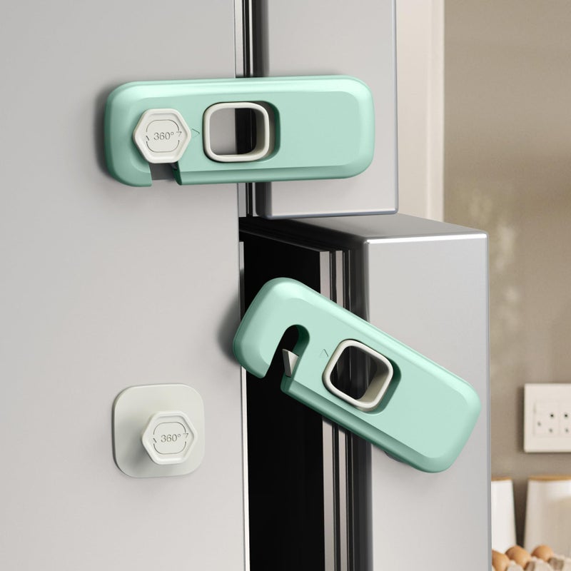 JZS Child Proof Refrigerator Lock, Fridge Locks for Kids with Sticky Adhesive Pads, Child Safety Locks for Doors, RV Refrigerator, Oven Lock Child Safety Baby Cabinet Locks (2 Pack, Green) - Image 1