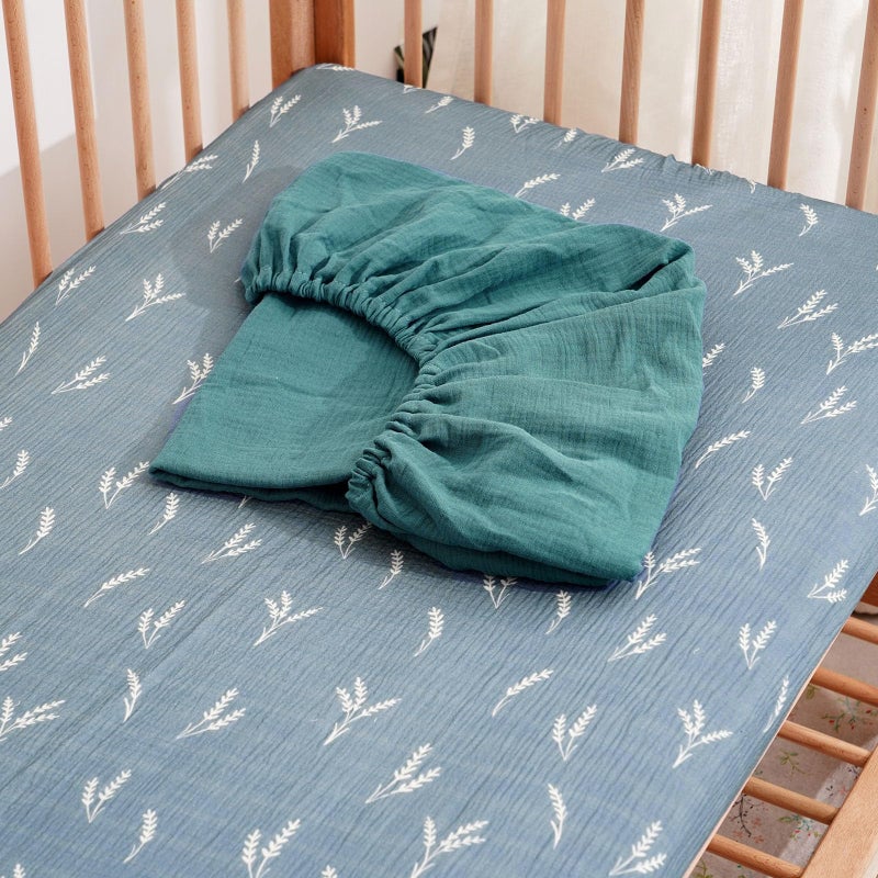 CoolaPeach Muslin Crib Sheetsâ€“100% Organic Cotton Baby Sheets for Boys & Girls,2 Pack Muslin Mini Crib Sheets for Toddler Mattress,Breathable Crib Mattress Sheets 28''x52''(Flower) - Image 2