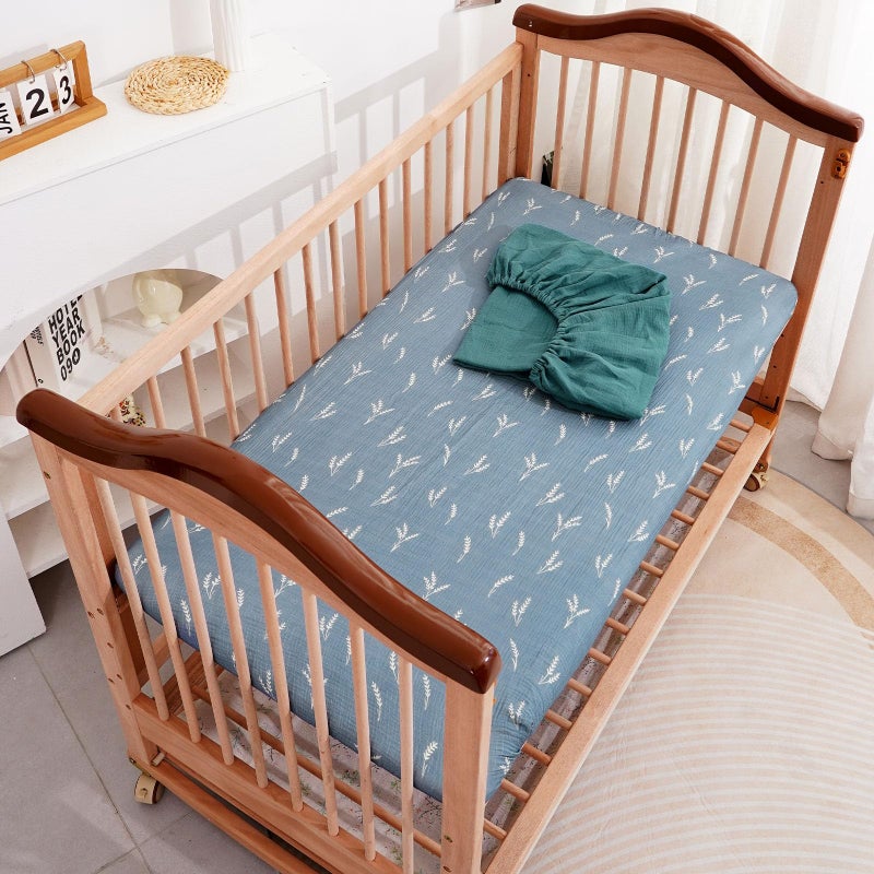CoolaPeach Muslin Crib Sheetsâ€“100% Organic Cotton Baby Sheets for Boys & Girls,2 Pack Muslin Mini Crib Sheets for Toddler Mattress,Breathable Crib Mattress Sheets 28''x52''(Flower) - Image 3