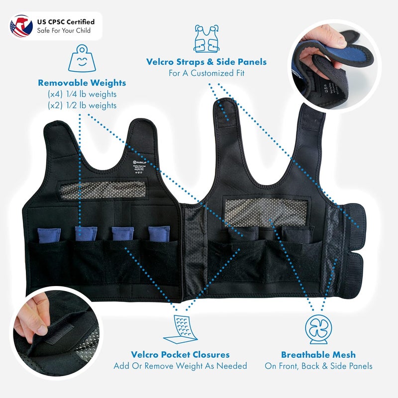 Harkla Weighted Vest for Kids - Neoprene Compression Vest - Ages 5 to 9 - Adjustable Kids Weighted Vest with 2lb weight - Breathable and Washable Compression Vest - Medium - Image 4