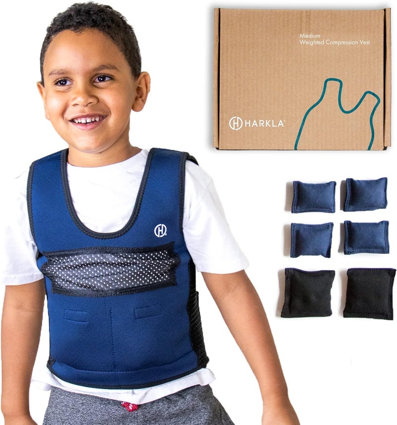 Harkla Weighted Vest for Kids - Neoprene Compression Vest - Ages 5 to 9 - Adjustable Kids Weighted Vest with 2lb weight - Breathable and Washable Compression Vest - Medium - Image 1