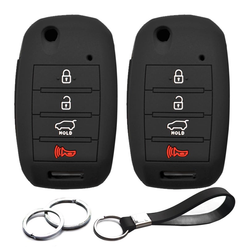 INFIPAR 2pcs Compatible with Kia Forte Koup Rio Soul EV Optima Sedona Sorento Sportage Forte5 Rondo Spectra NIRO Hyundai Elantra Genesis Sonata Accent Key Fob Cover Case Key Chain Protector Holder